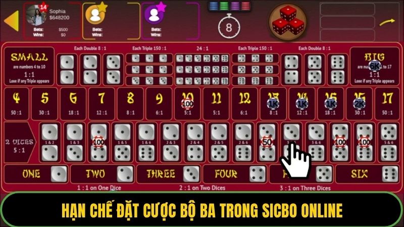 Hạn chế đặt cược bộ ba trong sicbo online